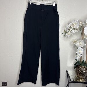 Who What Wear Womens Black High Rise Wide Leg Pants Belted With Pockets 6